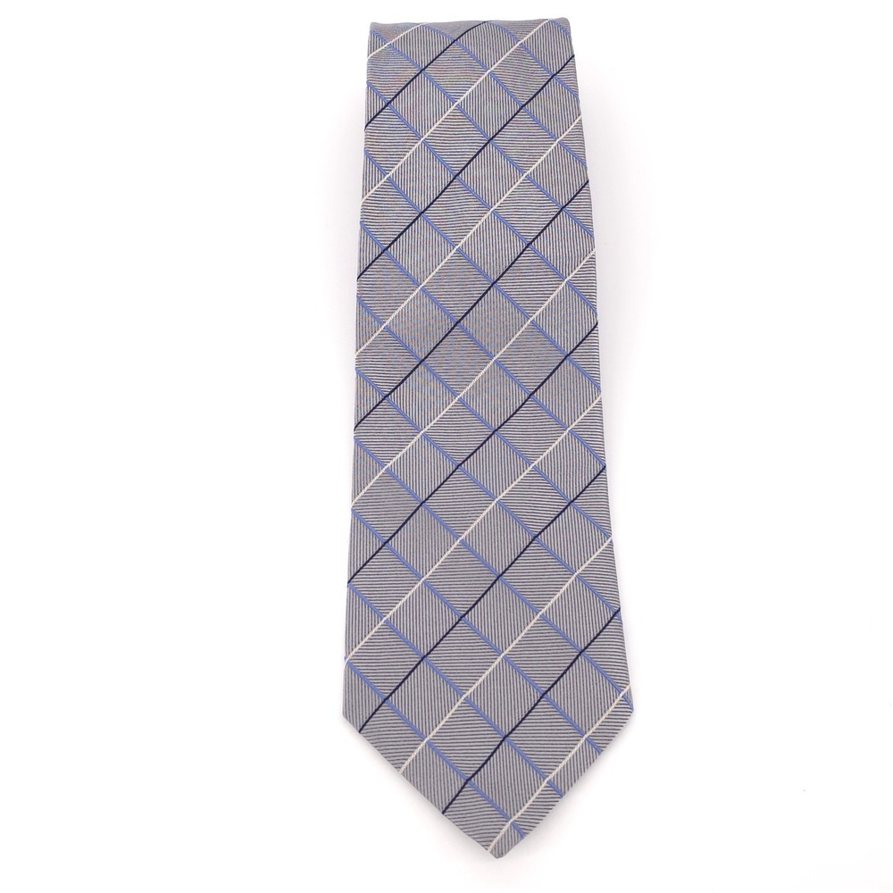 Brooks Brothers Makers Mens Tie Silk Gray Blue Plaid Made in USA Classic - Picture 7 of 9